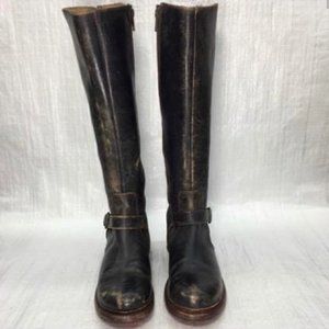 Bed Stu Glaye Black Distressed Leather Riding Boot